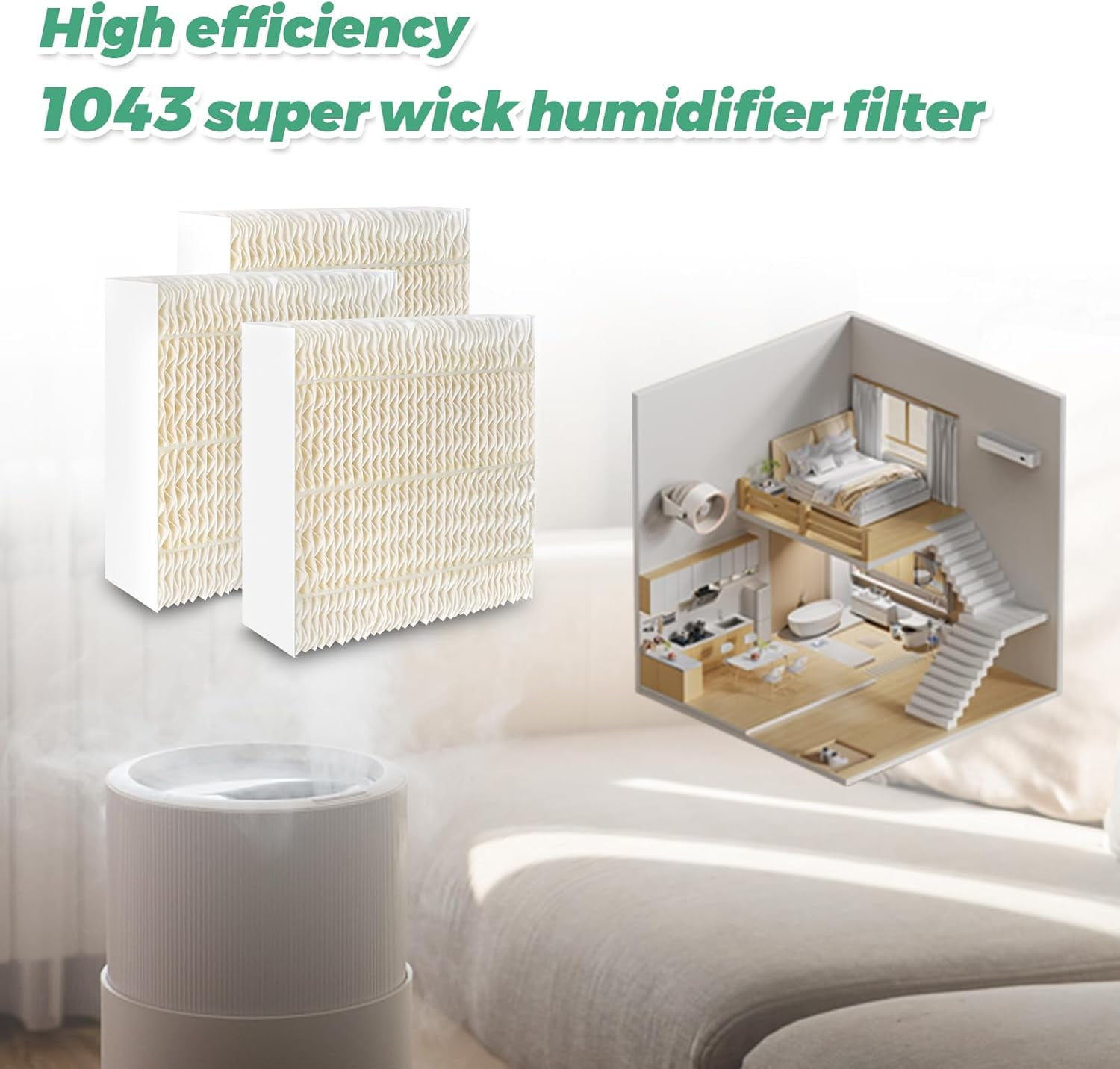 1043  Humidifier Wick Filters  for Essick AirCare Evaporative Humidifiers 831000 826000 826800,  Space Saver 800 8000 Series, 3Pack 1043  Space Saver Wick