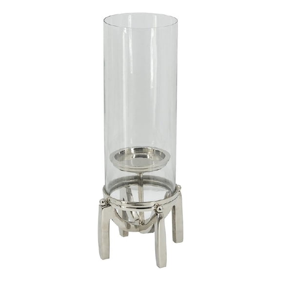 Rexy Hurricane Candle Holder- Minimalist Silver Legs- Clear Glass 16 Inch