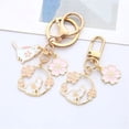 thumbnail image 4 of Rabbit Cat Keychain Key Rings Cute Round Rabbit Cat Metal Keychain Lovely Pink Sakura Car Bag Keyring Girl Boy Couple Jewelry Pendant(C), 4 of 5