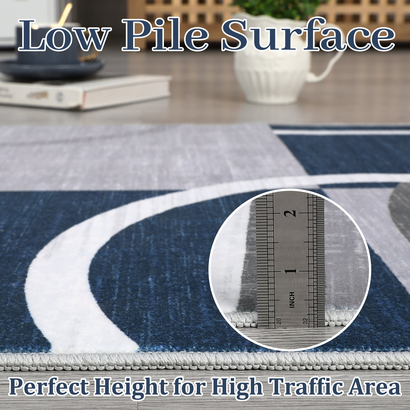 Modern Washable Area Rugs, Contemporary Geometric Circles Carpet with Non-Slip Backing