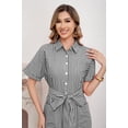 thumbnail image 6 of utcoco Women's 2026 Summer Casual Striped Button Down Maxi Dress Tie Waist Short Sleeve Shirt Dress with Pockets, 6 of 7