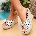 thumbnail image 2 of Pandaie Women Platform Wedge Sandals Open Toe Polka Dots Bow Slip on Slides 3.94 Inch Wedding Party High Heel Dress Shoes White 6.5, 2 of 9