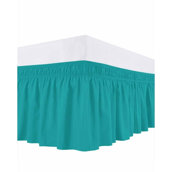 Teal Blue Bed Skirt Solid Color Bed Skirts Queen Size 16 Inch Drop, Wrap Around Dust Ruffle Bedskirt with Adjustable Elastic Belt for Queen Size Beds