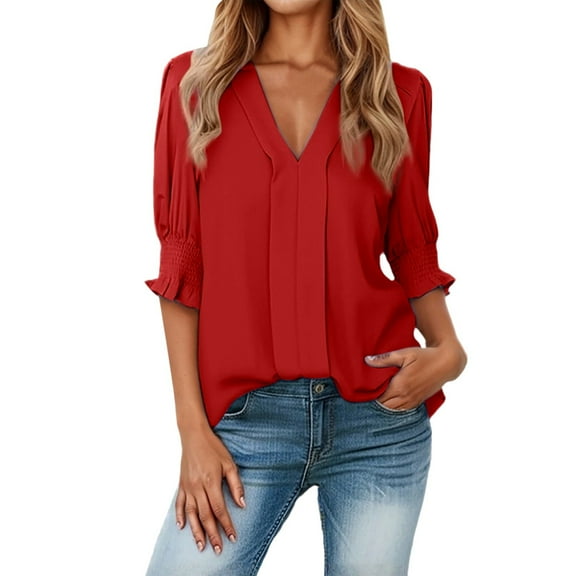 Women Blouses Womens Tops Long Warm Tops Sequin Shirt Womens Thick Tee Ladies Medium Long Sleeve Shirts for Fall Petite Maternity Tunic Scrub Base Layer Fitted Tee Shirt Work Women's V Neck Red S