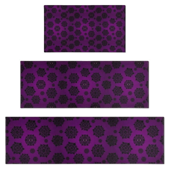 Purple Gothic Floral Pattern Kitchen Rugs Sets Of 3,Kitchen Runner Rugs Non Skid Washable,Decorative Kitchen Floor Mats for Kitchen,Sink,Laundry,17"x30" 17"x47" 17"x59"