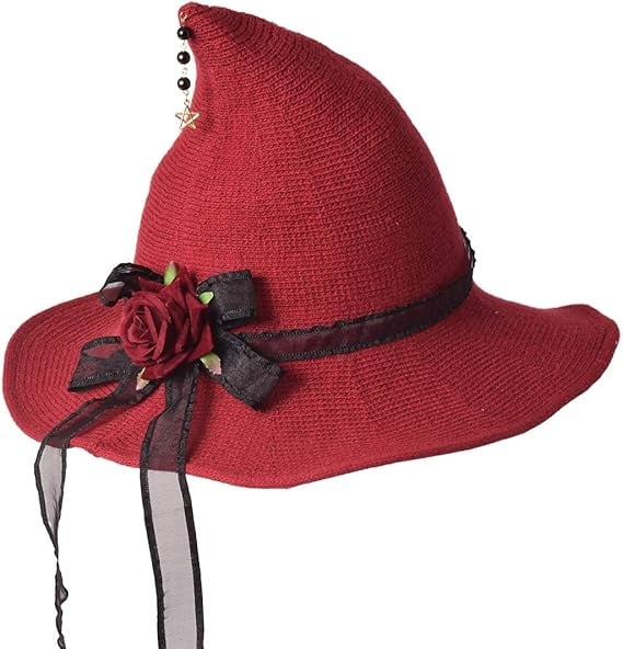Knitted Wool Witch Hat with Wide Brim for Halloween Costume and Winter Wear