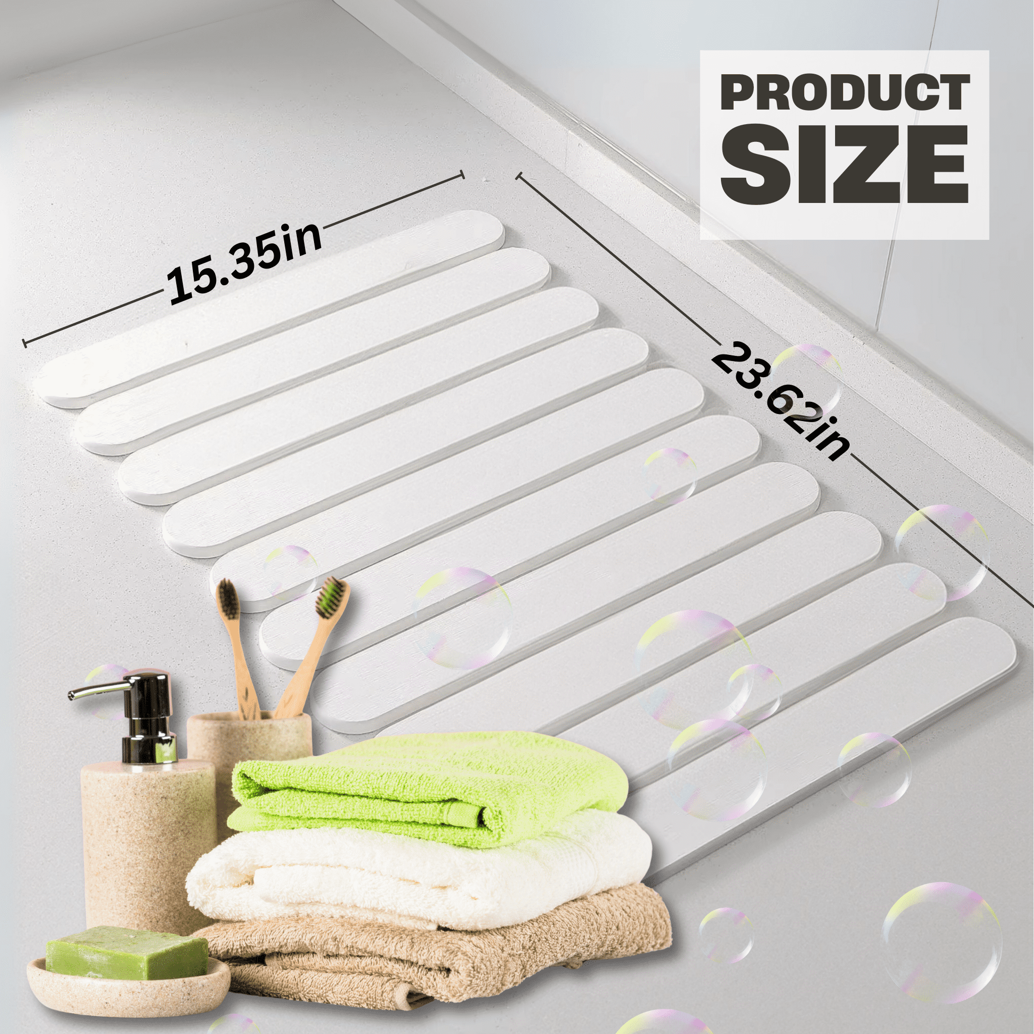 Large Stone Bath Mat 24"x16" – Foldable Quick Dry Diatomaceous Earth Shower Mat, Fast Absorbent Non-Slip Bathroom Floor Pad – White