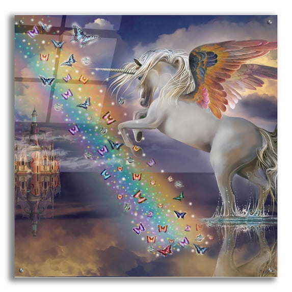 Epic Art 'Unicorn Pegasus Rainbow' by Enright, Acrylic Glass Wall Art, 36"x36"