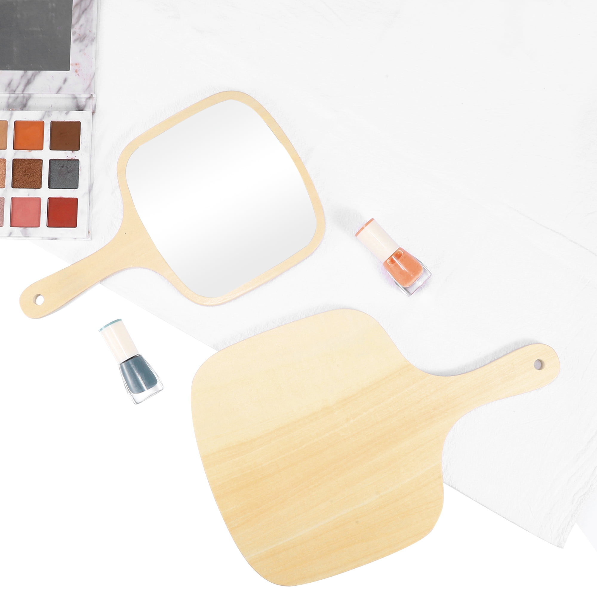 Unique Bargains HMirror with Handle Bamboo Handheld Mirror for Shaving Travel Wood M