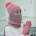thumbnail image 3 of ZOELNIC 4PCS Women Beanie Hat Pom Scarf Mask Knitted Touch Screen Gloves Set Winter Warm Outdoor Hat, Pink, 3 of 5