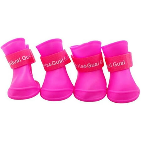 Dog Boots Waterproof Shoes for Dogs with Reflective 4PCS (Pink  L)