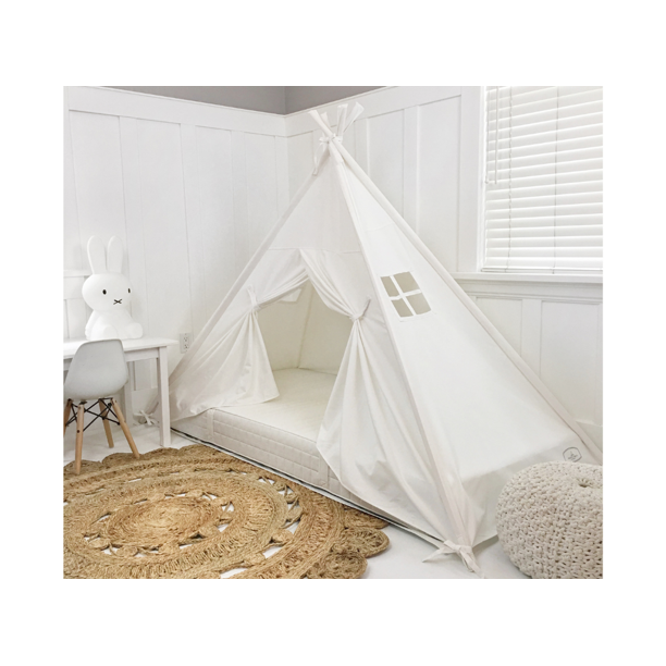 Play Tent Canopy Bed in Cream Canvas with Doors