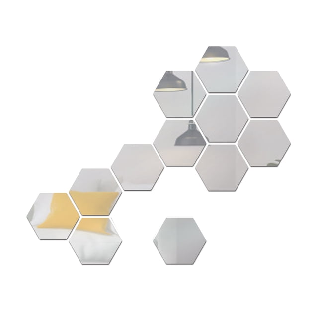 Etiquetas de la pared del espejo,12 Piezas Acrílico Espejo Hexagonal Pared Pegatina Espejo Decorativo Pared Pegatina Plata CACAGOO Etiquetas de la pared del espejo