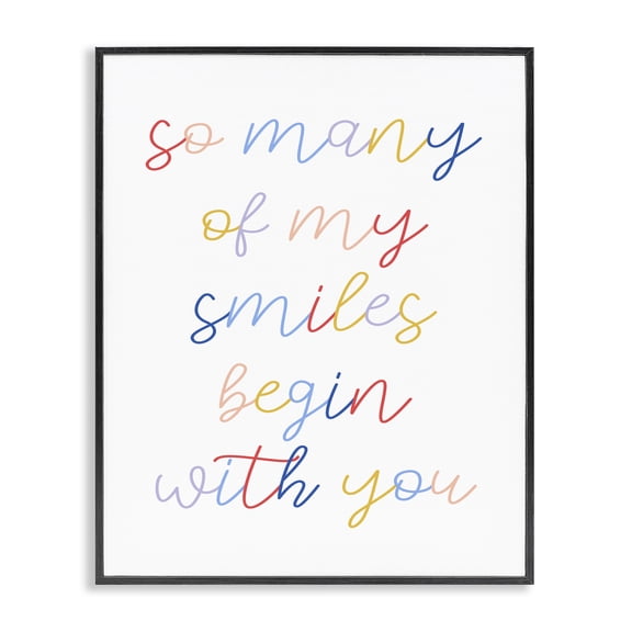 Stupell Industries Contemporary Many Smiles Begin With You Phrase Motivational Family Black Framed Giclee Art, 11 x 14, by Lil' Rue