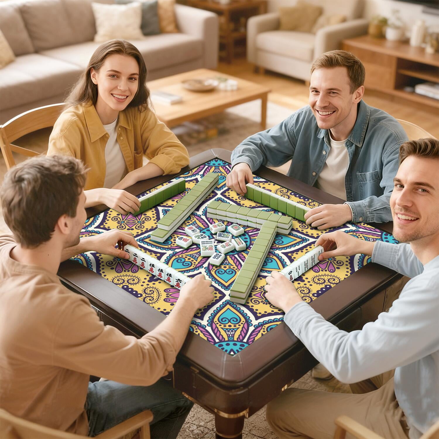 Mandala Mahjong Mat for Table, 31.5*31.5in Anti Slip American Mahjong Table Cloth, Noise Reduction, Neoprene Mah jongg Mat with Carrying Bag & 3 Dices, Mahjong Accessories Gift, Board Tile Games Mats