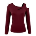 thumbnail image 4 of LEBONYARD Women's Fashionable Slim Fitting Round Neck Long Sleeved Half off shoulder Pullover Ladies Tops Casual Solid Colored Chic Design Fall Tops, 4 of 5
