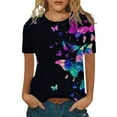 thumbnail image 1 of TSADFHJI Hauts de Vacances pour Femmes Plus Mode Décontractée Imprimé Motif Manches Courtes Col Rond T-Shirt m Violet, 1 of 4