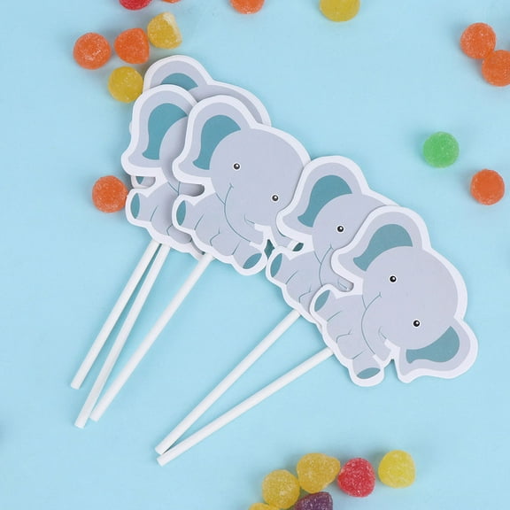 MLINS 24pcs Grey Elephant Design Cake Toppers for Decoration Paper Picks Perfect for Birthday Parties
