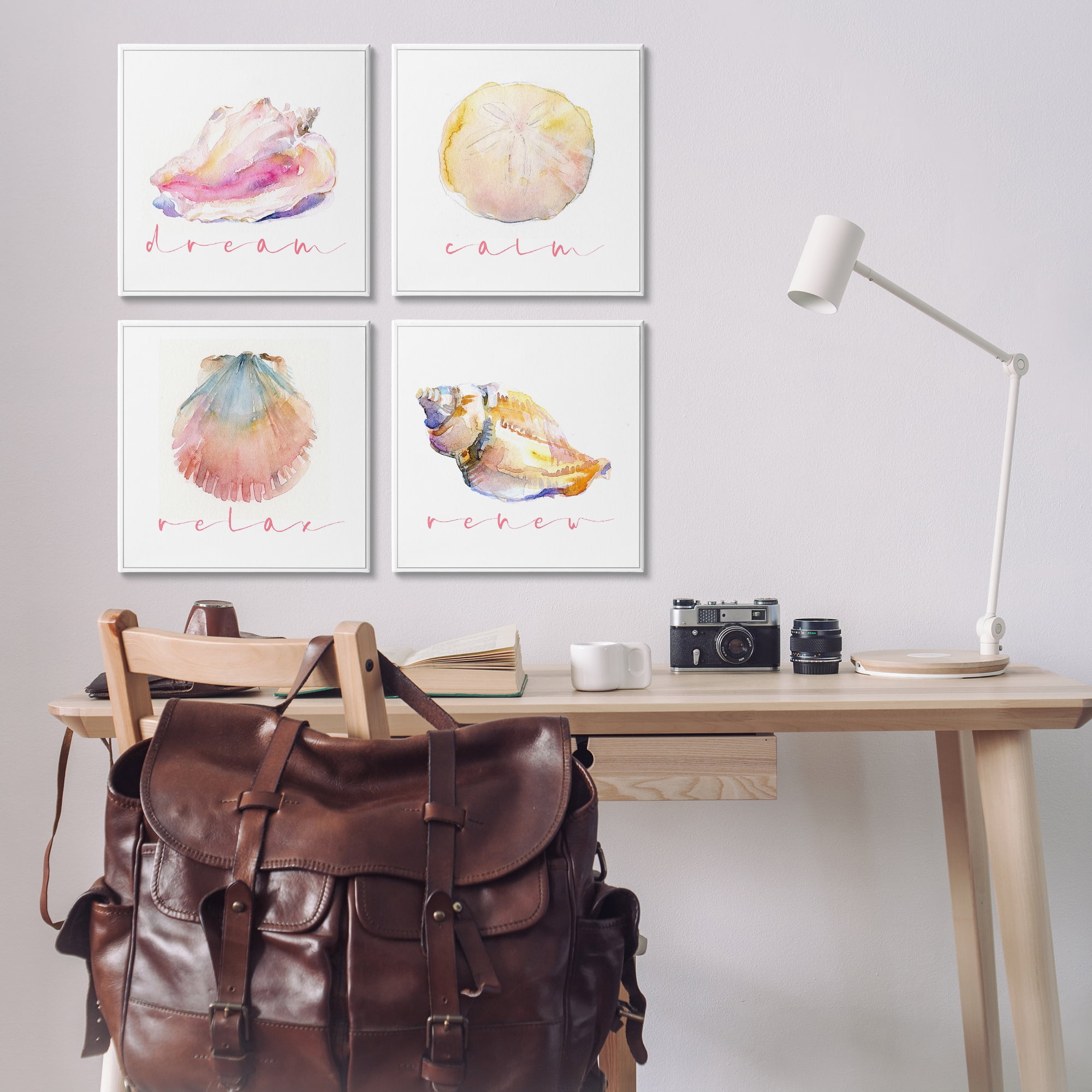 Stupell Industries Watercolor Seashells with Phrases Nautical & Beach Painting Wrapped Canvas Art Print Wall Art, 17 x 17, Set of 4