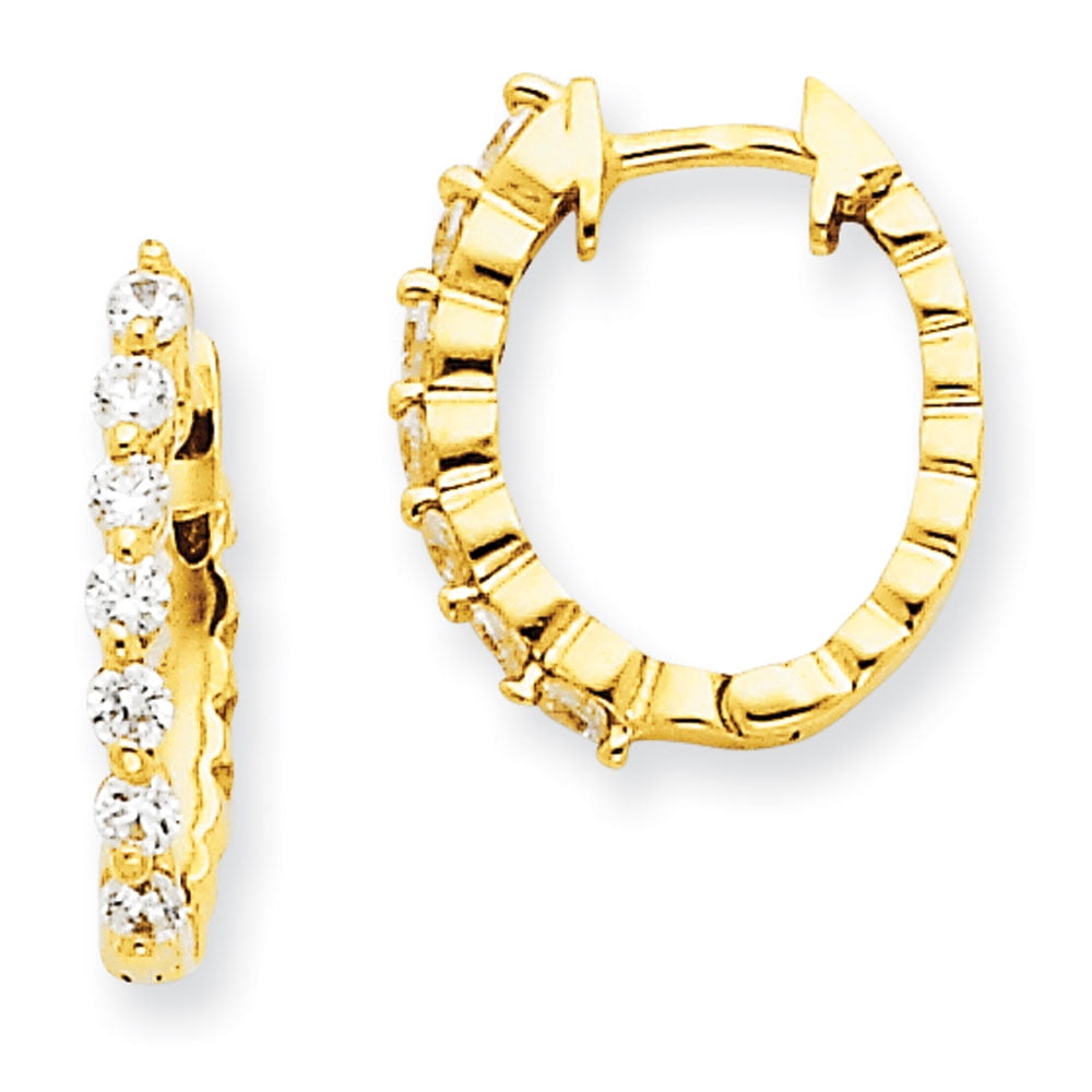 JewelryWeb 14k Gold Diamond Hinged Hoop Earrings