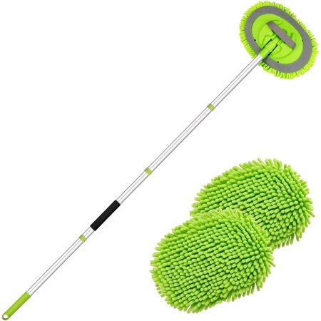TVTUTPWY 62" Car Wash Brush Kit, Car Care Wash Mop Set with Long Handle, Chenille Microfiber Car Cleaning Brush Kit Inclue 2 Scratch-Free Replacement Head for RV & Truck (Green)
