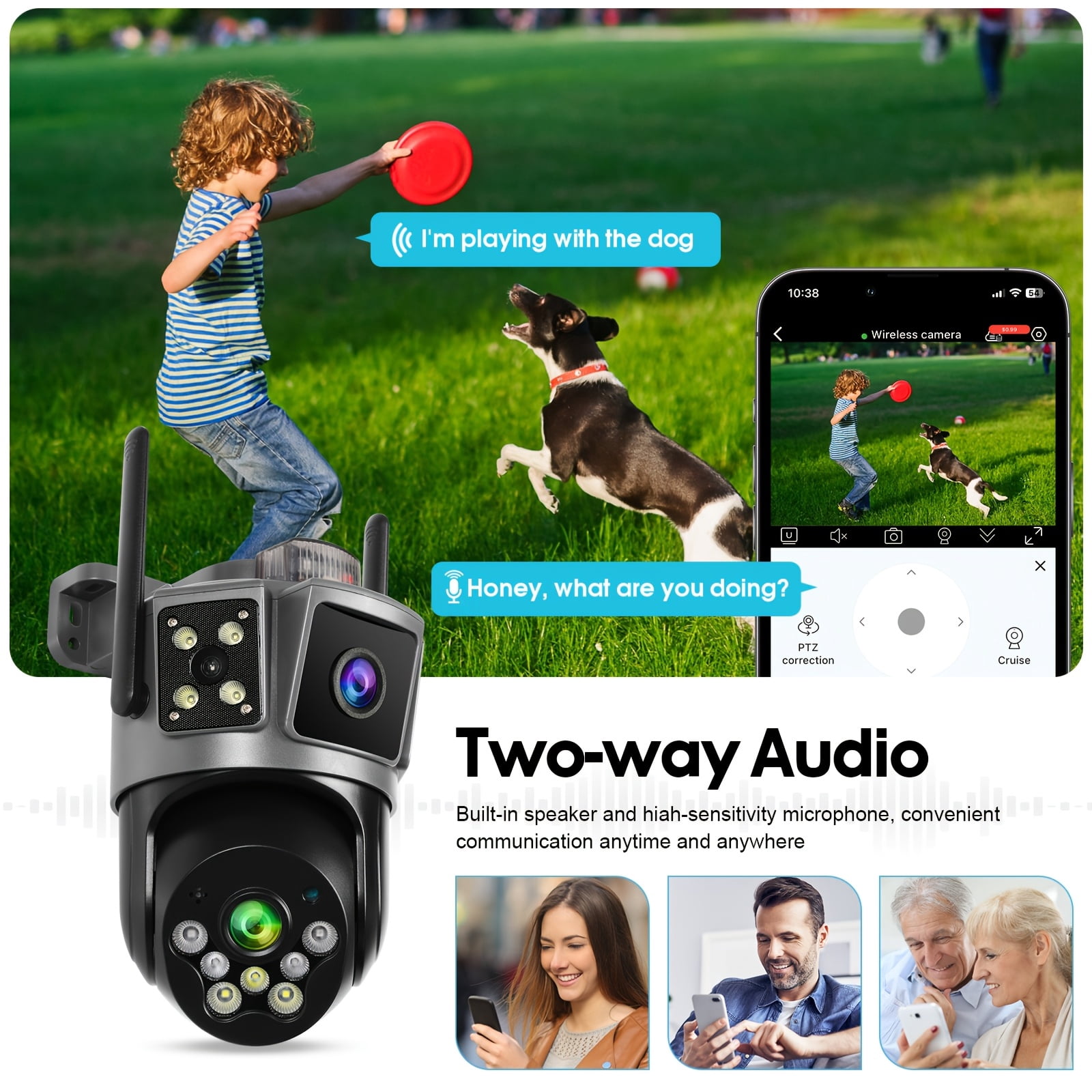 2Pcs Dual-Lens 2K Wireless Security Camera, 355° Pan-Tilt Rotation, Wired RJ45 & WiFi, Color Night Vision, AI Home Monitoring Camera