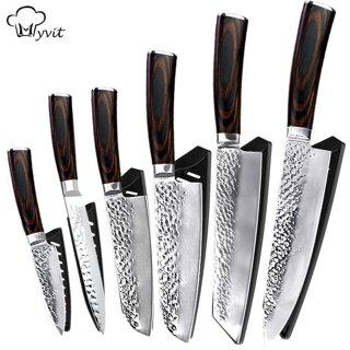 Yousunlong Knife Block Sets - 5pcs Kitchen Knives Set Japanese Aus8 Steel Black Titanium with Gift Box