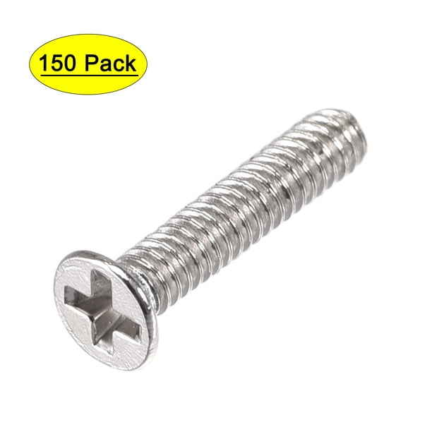 Uxcell M1.4 x 8mm tornillo Phillips tono plateado, niquelado, paquete de 150