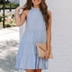 thumbnail image 3 of Vestido De Verano Suelto De Línea A, Vestido Informal Sin Mangas Con Lazo En La Espalda, Dobladillo Con Volantes, Cuello De Hongo Para El Día A Día, Para Fiesta En La Playa Ccdes Otros, 3 of 7