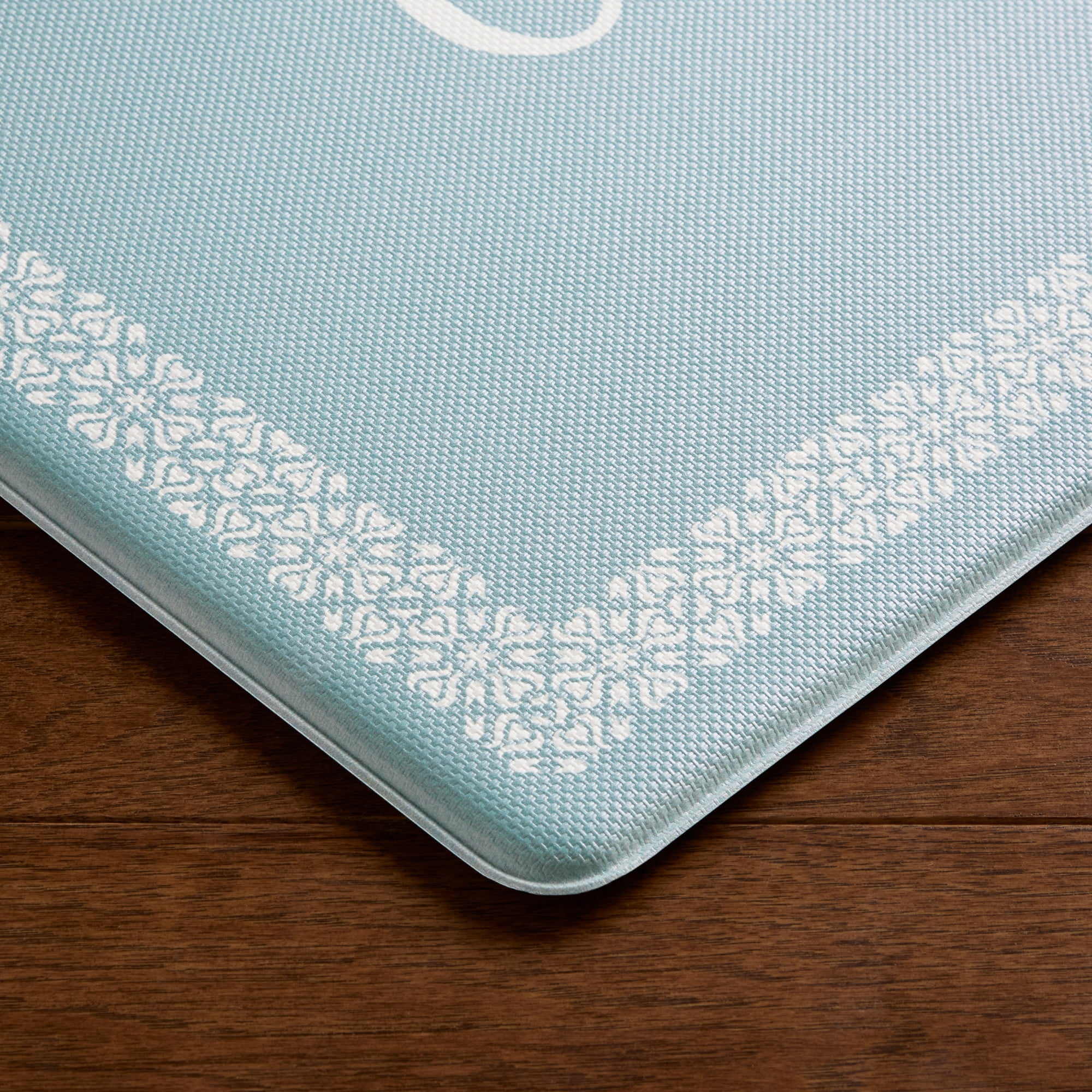 MARTHA STEWART Bloomfield Grateful Border Kitchen Mat, Comfort Standing Mat, Non-Slip Backing, Water & Stain Resistant, Blue, 18"x30"