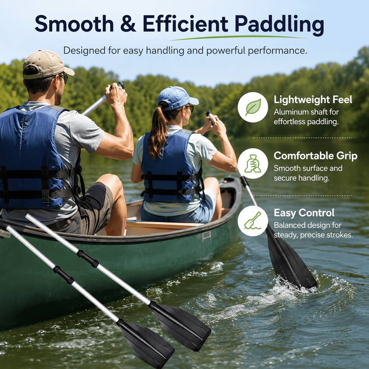 2 Pcs Kayak Paddles, Lightweight Detachable Paddle Set, 3 Assembly Options, for Kayaking, Canoeing, Fishing & Boating