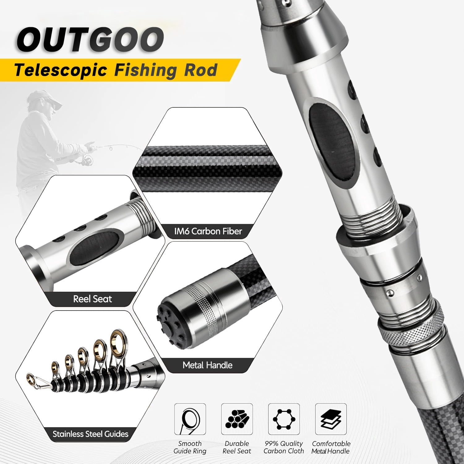 OUTGOO Fishing Rod Combos with Telescopic Fishing Pole Spinning Reels Fishing Carrier Bag for Travel Saltwater Freshwater Fishing