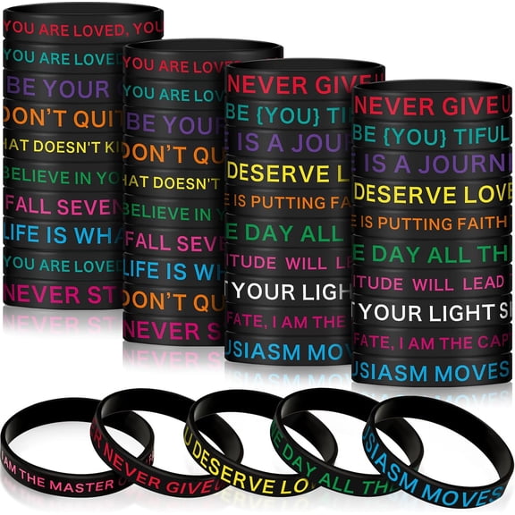60 Pieces Motivational Quote Rubber Wristbands Colored Inspirational Silicone Bracelets Stretch Unisex Wristbands for Women Men Gifts, 20 Styles (Dark Colors)
