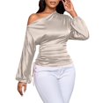 thumbnail image 2 of Harpily Shirts for Women Lantern Long Sleeve One Shoulder Side Drawstring Ruched Blouses for Women Fitted Evening Club Night Out Outfits, 2 of 4