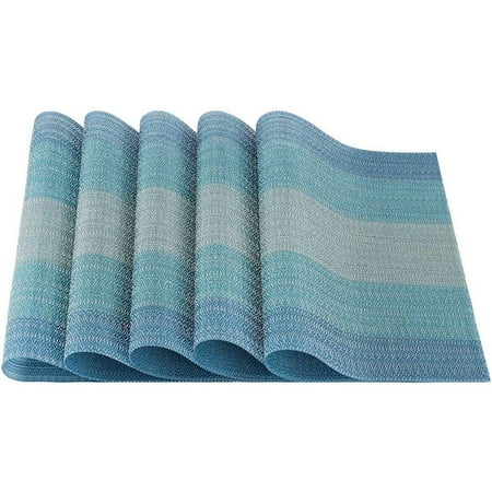 

5 washable placemats blue PVC heat-resistant placemats vinyl placemats antifouling placemats for kitchen tables in family restaurants 30x45cm.
