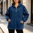 thumbnail image 4 of IUYRTFE Women Denim 1/4 Zip Hooded Pullover Long Sleeve Loose Fit Top with Pockets, 4 of 8