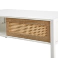 thumbnail image 2 of 40" Coffee Table with 2-Tier, Farmhouse Wood Center Table with Sliding Rattan Door, Open Storage and Metal Frame, Small Accent Cabinet for Living Room, 2 of 9