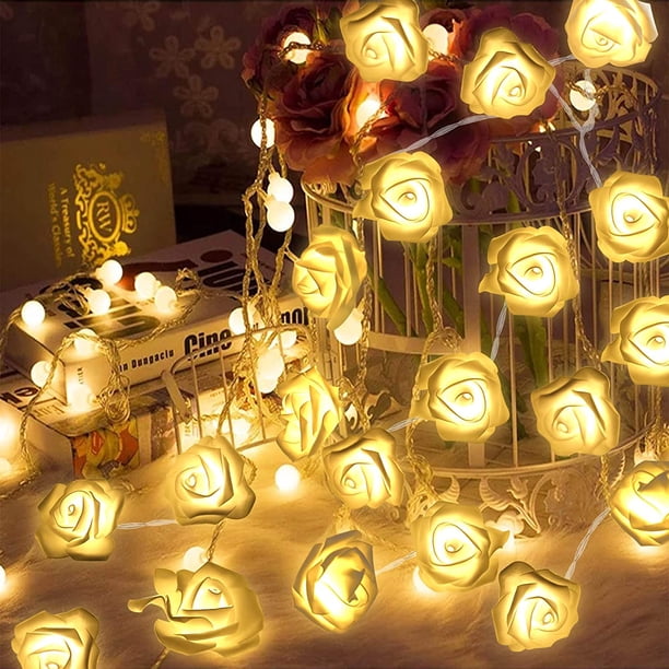 Guirnalda de luces LED, guirnalda de flores, 40 luces LED, 8 patrones, decoración interior y exterior, árbol de Navidad, boda, fiesta, cumpleaños, jardín (blanco)