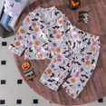 thumbnail image 2 of Mercatoo Halloween Outfit Toddler Girl Pumpkin 𝐆𝐡𝐨st Clothes Set Long Sleeve Button Down Shirt Pants Fall 2 Piece Clothing, 2 of 4