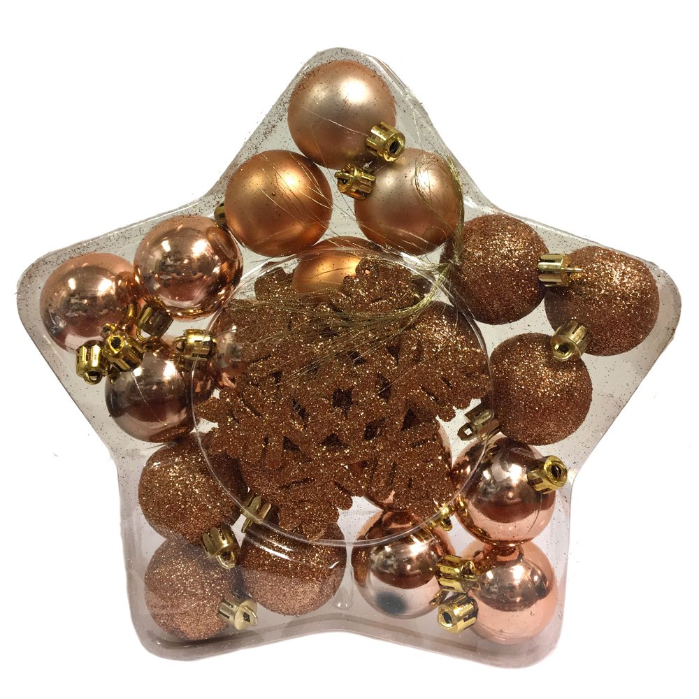 Copper Bronze Balls with Glitter Snowflakes Christmas Ornaments Set of