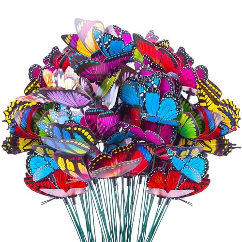 50pcs Butterfly Garden Decorations,11.5 inch Plastic Butterfly Stakes Ornaments Artificial Butterflies for Flower Bouquet Arrangements Crafts Outdoor Wall Patio Plant Yard Decor