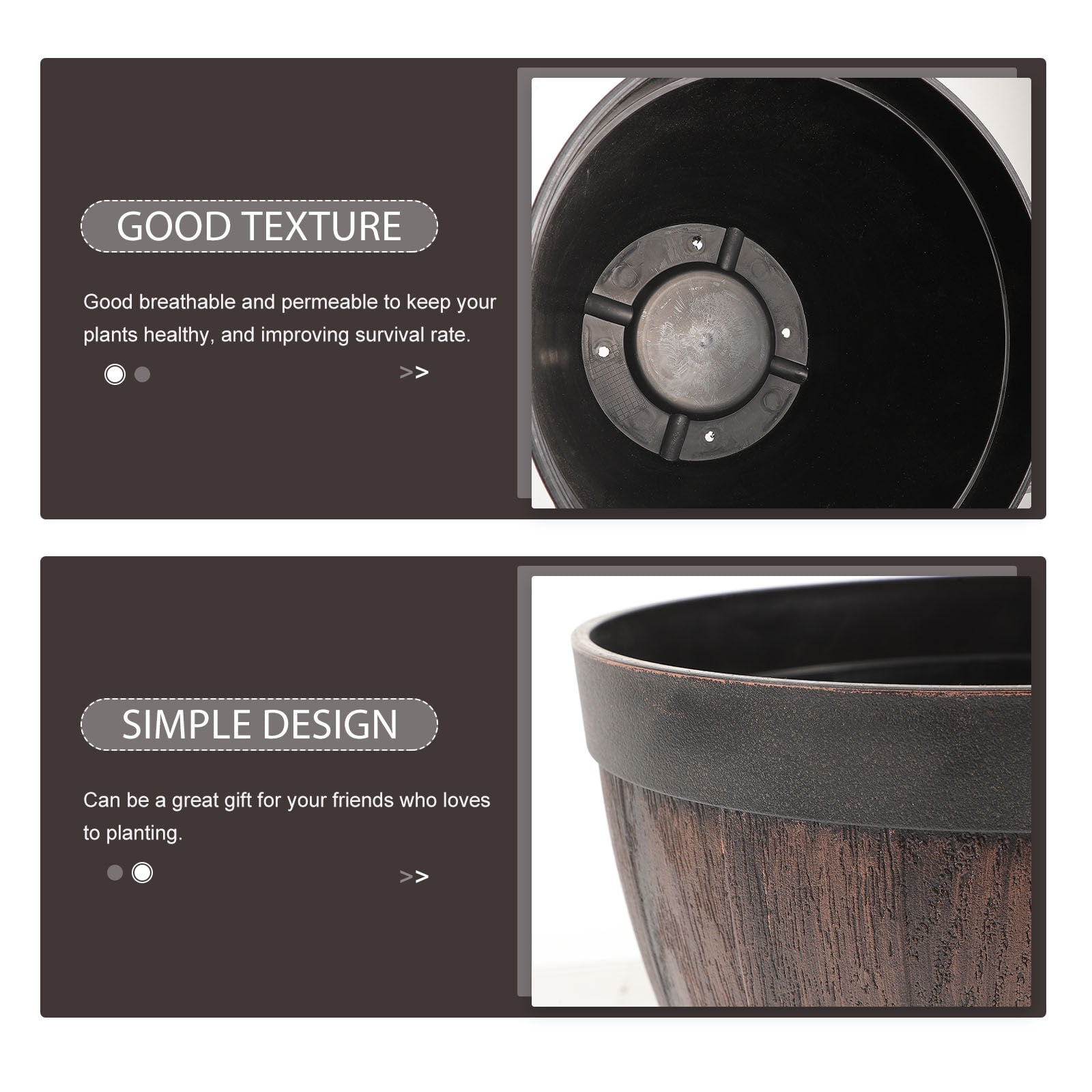 Huaqiet 2 Sets Imitation Wooden Planter Flower Pot Multi-functional Barrel with Saucers