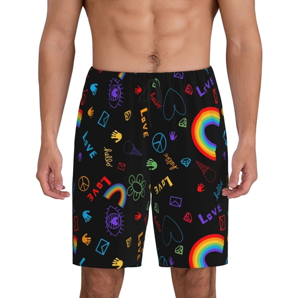Balery Cartoon Pride Lgbt Pantalones cortos de pijama de punto de algodón para hombre con cinturilla y bolsillos-4X-Large