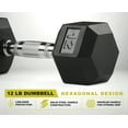 thumbnail image 5 of PRCTZ, 12 lb Rubber Encased Hex Dumbbell, Black, Single, 5 of 5