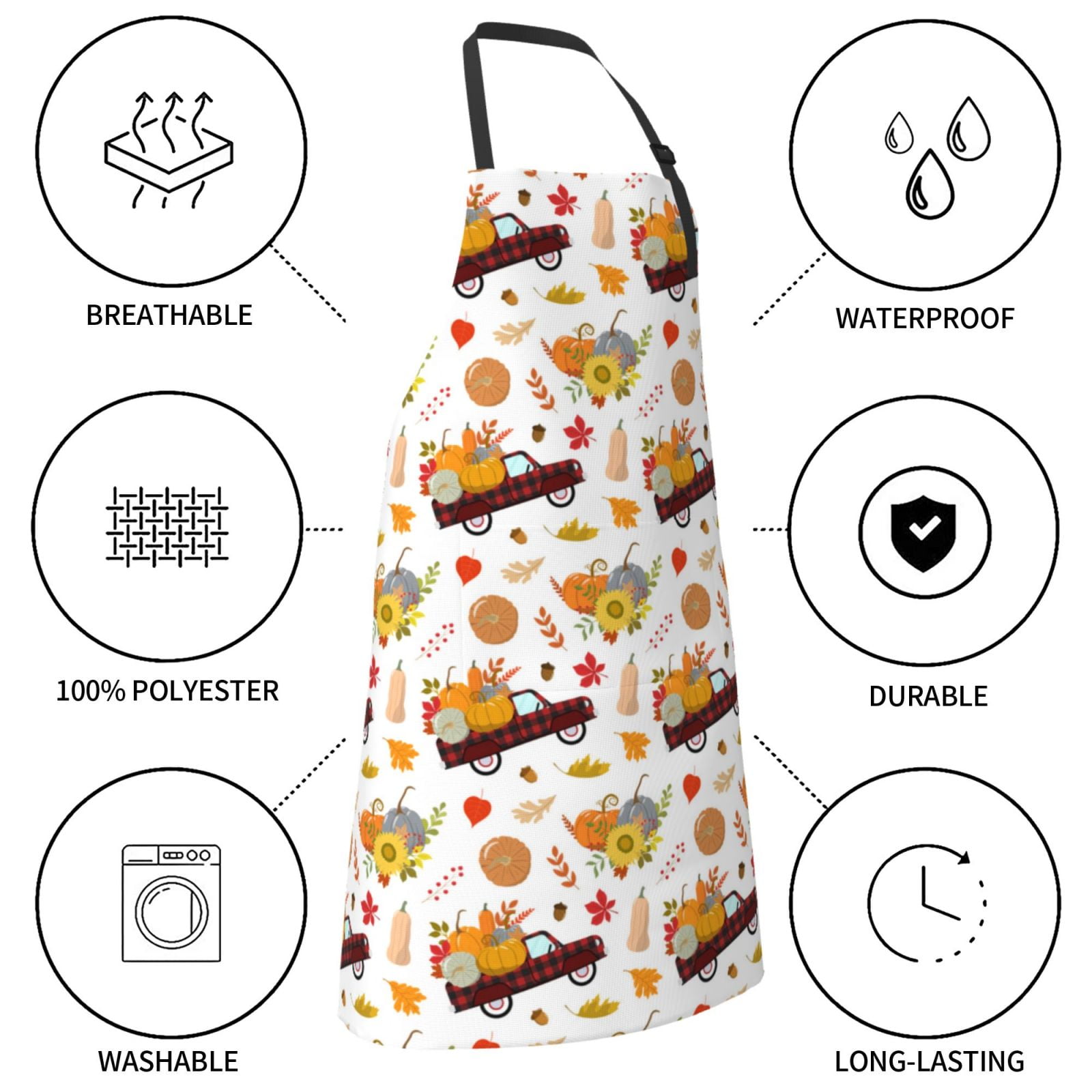 Kdxio Autumn Red Truck Apron with Pockets Adjustable Kitchen Aprons for Men Women Waterproof Aprons for Cooking,Drawing,Crafting, Baking Household Cleaning