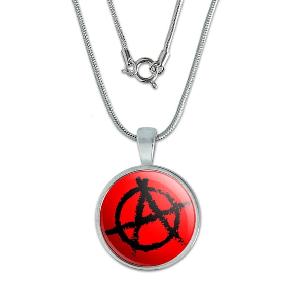 Anarchy Symbol Red 0.75" Pendant with Sterling Silver Plated Chain