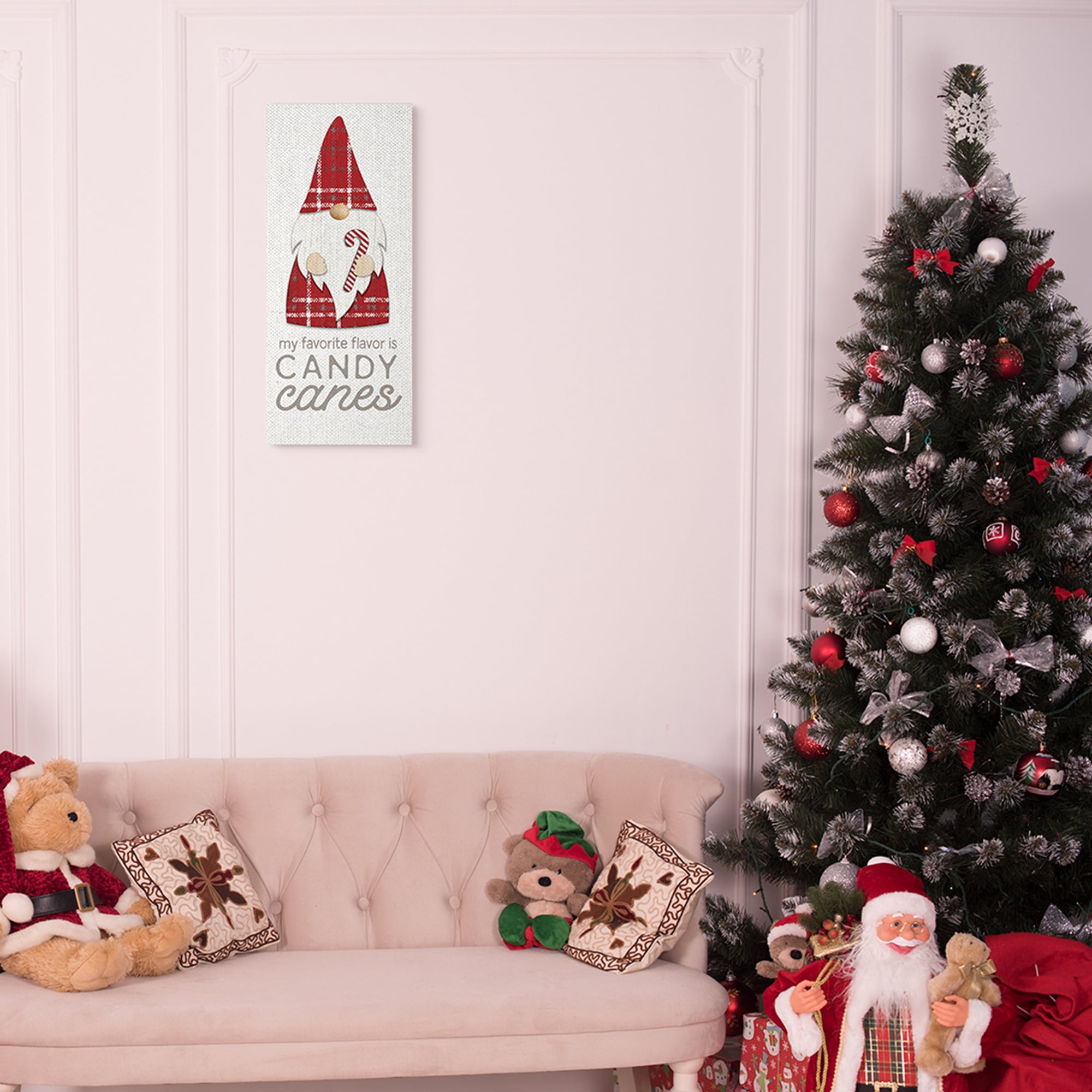 Stupell Industries Candy Canes Phrase Red Plaid Christmas Gnome Fairy Tales & Fantasy Painting Gallery Wrapped Canvas Art Print Wall Art, 10 x 24