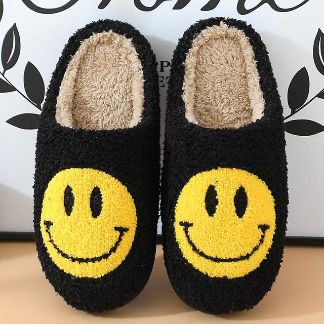 Smiling Face Plush Cotton Slippers Female Home Cute Thick-soled Cartoon Non-slip
