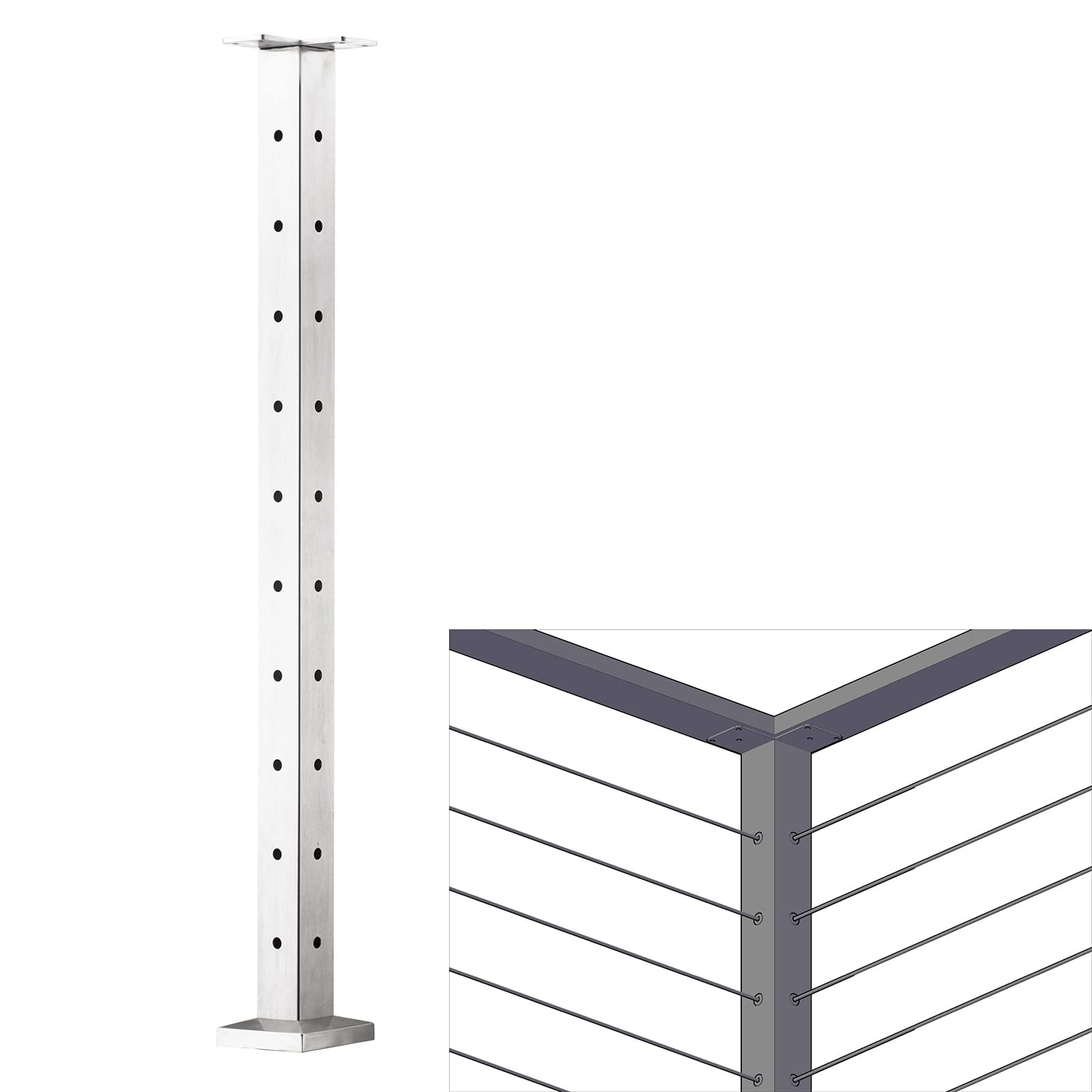 Cable Railing Post Stainless Steel Square Fence Post for Deck Cable