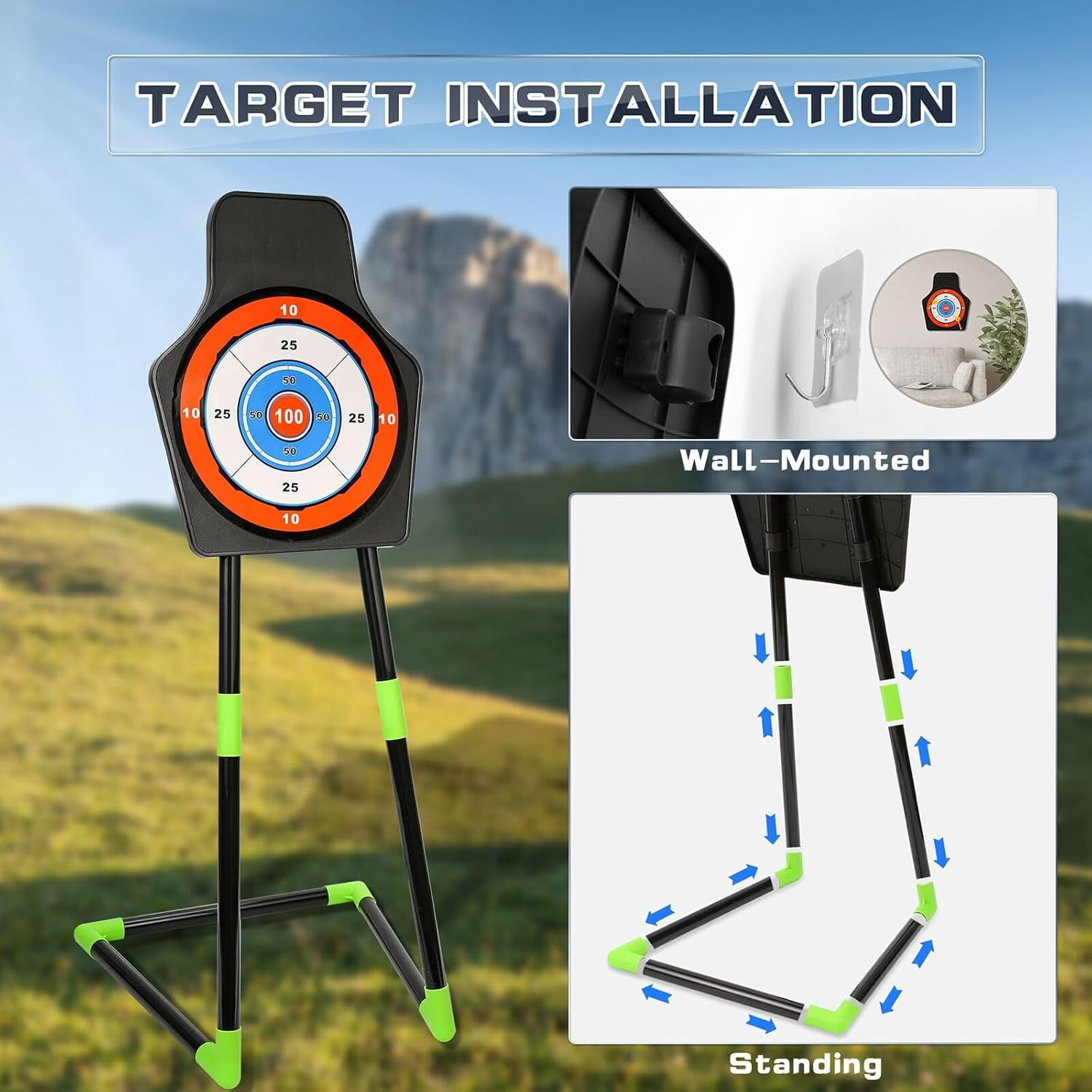 Archery Toy Set Boy Toys: Bow and Arrow Set with Standing Target & Quiver, LED Light Up Archery Set with 10 Suction Cup Arrows, Outdoor Activities Toys Essentials Birthday Gifts for Kids Aged 3-12